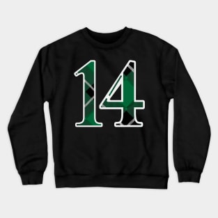 14 Sports Jersey Number Green Black Flannel Crewneck Sweatshirt